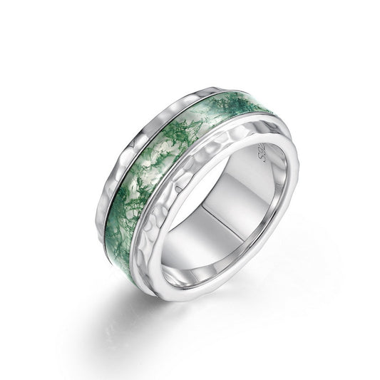 Unique Timeless Free Cut Moss Agate Engagement Ring Silver For Her Anniversary Gifts