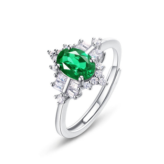 Charming Eternity Oval Cut Emerald Engagement Ring Silver for Women