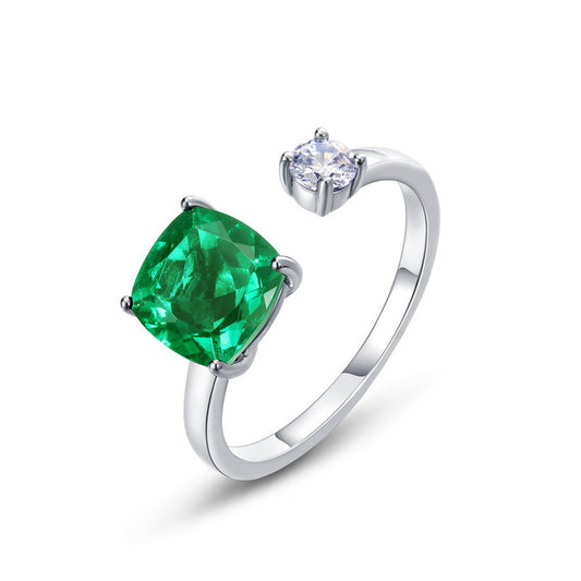 Unique Non Traditional Cushion Cut Emerald Engagement Ring Silver For Anniversary Celebrations