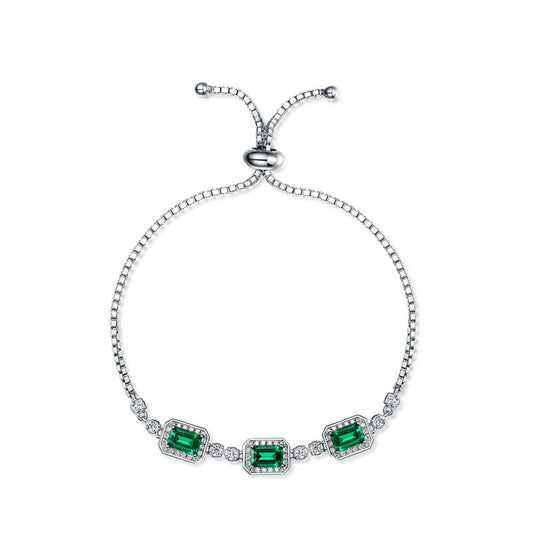 Glitter Emerald Cut Emerald Bracelet Silver Band Sets For Brides