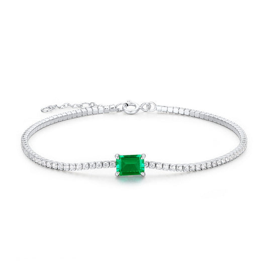 Best Glitter Band Sets with Emerald Cut Emerald Bracelet in Silver for Brides