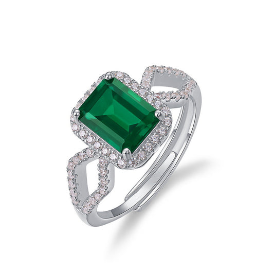 Exquisite Glitter Emerald Cut Emerald Engagement Ring Silver For Moms For Wives