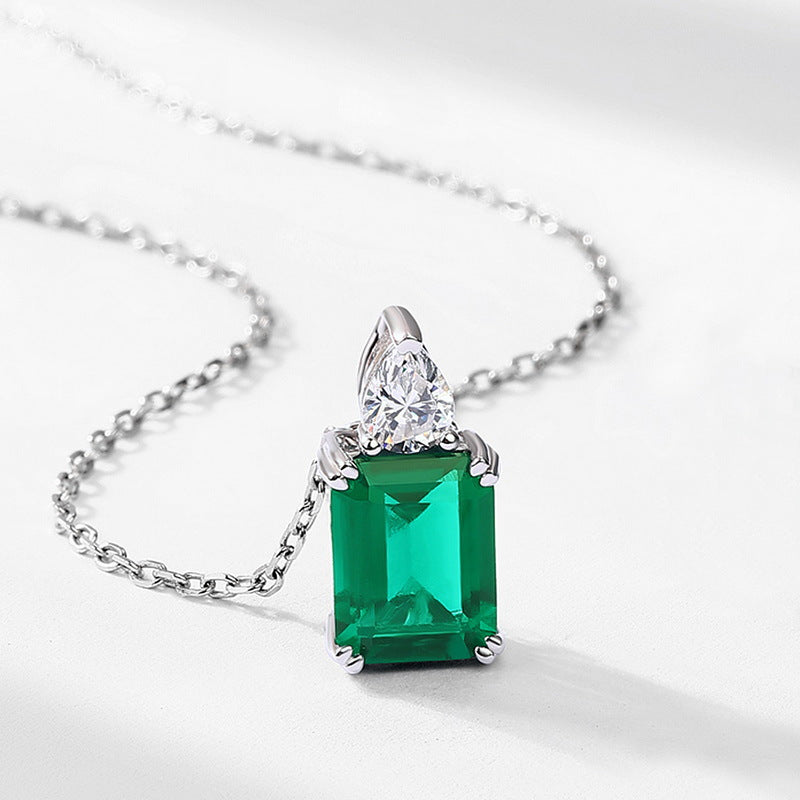 Charming Glitter Vintage Emerald Cut Emerald Necklaces Silver for Brides Wedding Ring Sets