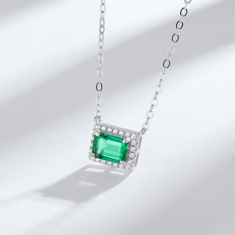 Vintage Luxury Best Emerald Cut Emerald Necklaces Silver for Women for Her Special Day