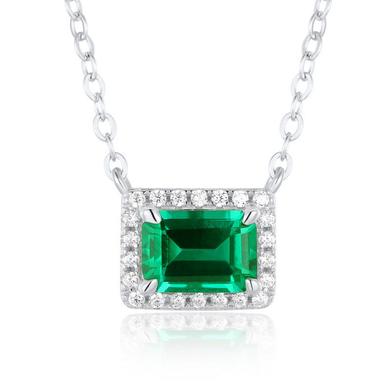 Vintage Luxury Best Emerald Cut Emerald Necklaces Silver for Women for Her Special Day