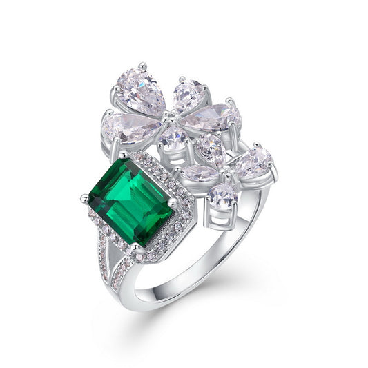 Elegant Unique Emerald Cut Emerald Engagement Ring Silver For Celebrations