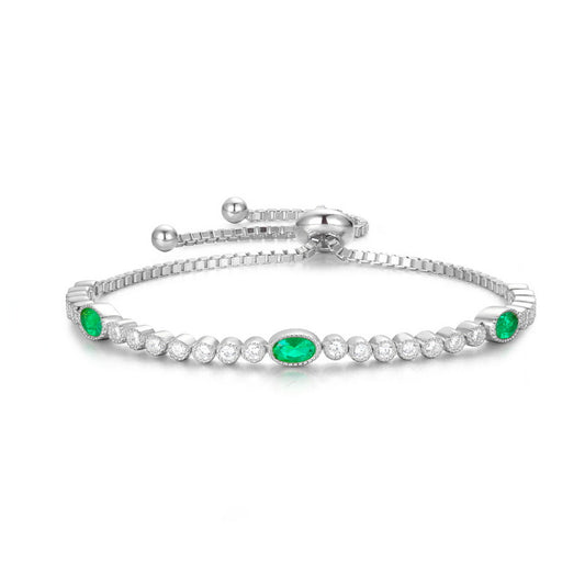 Affordable Art Deco Oval Cut Emerald Bracelet Silver 10K Gifts For Wife