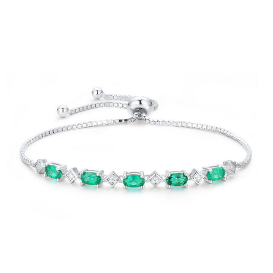 Art Deco Four Prong Oval Cut Emerald Bracelet Silver For Brides