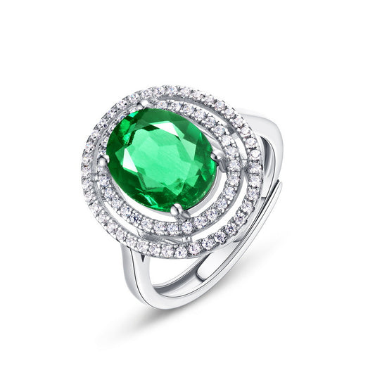 Unique High Quality Oval Cut Emerald Engagement Ring Silver For Brides