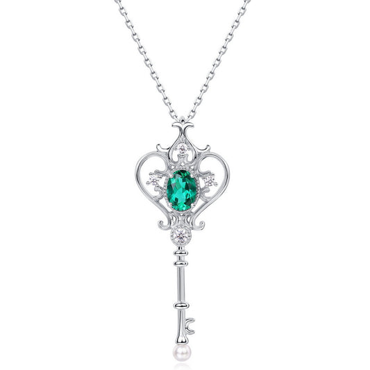 Glitter Antiques Eternity Oval Cut Emerald Necklaces Silver for Women Brides