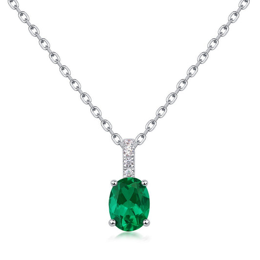 Unique Exquisite Radiant Oval Cut Emerald Necklaces Silver Wedding Ring Sets for Brides