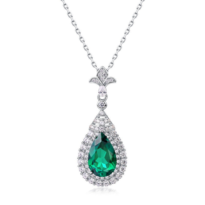 Vintage Antiques Best Pear Cut Emerald Necklaces Silver for Women for Brides