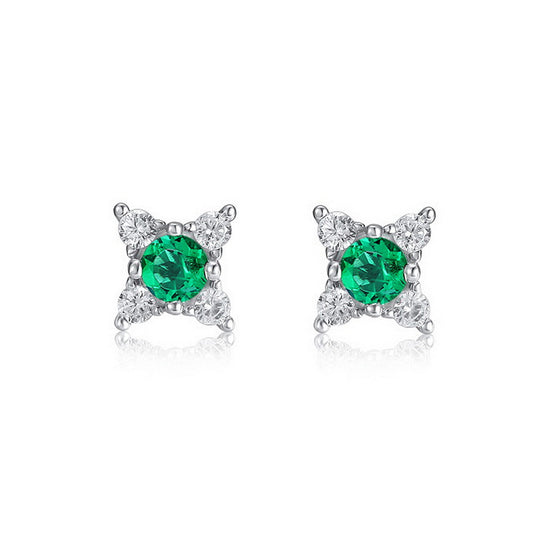 Round Cut Emerald Stud Earrings with Multiple Diamonds Silver Hypoallergenic Wedding Ring Sets for Brides