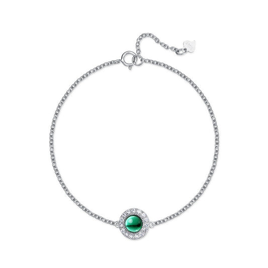 Unique Solitaire Round Cut Emerald Bracelet in Silver for Brides