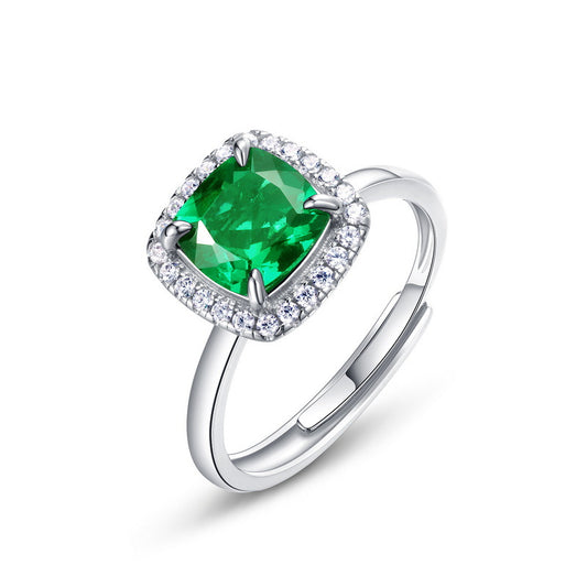 Eternity Luxury Cushion Cut Emerald Engagement Ring Silver For Loved Ones