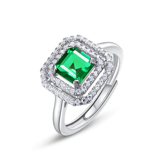 Sophisticated Eternity Asscher Cut Emerald Engagement Ring Silver For Wives