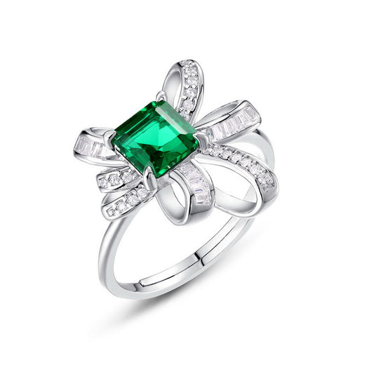 Exquisite Non Traditional Asscher Cut Emerald Engagement Ring Silver For Moms