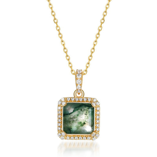 Affordable Best Antiques Cushion Cut Moss Agate Necklace in Silver for Women and Her Special Day